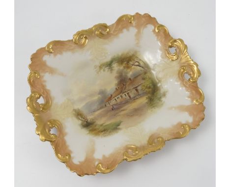 A Royal Worcester rectangular sandwich plate, decorated with a view of Robbie Burns Birthplace by J Stinton, dated circa 1907
