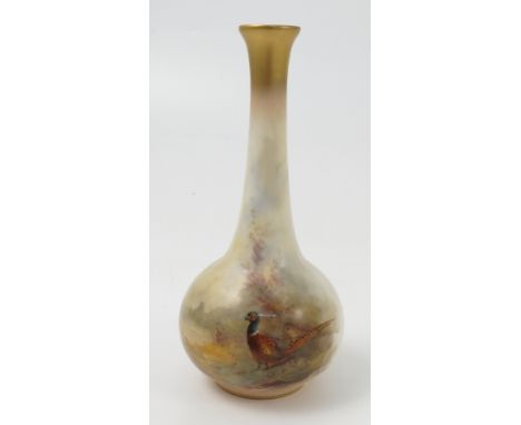 A Royal Worcester vase, decorated with a cock and hen pheasant by J Stinton, shape number 2491, dated circa 1926, height 5.25