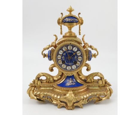 A 19th century French mantel clock, the striking movement stamped G.V 7216 for Gay Vicarino, the painted porcelain dial havin