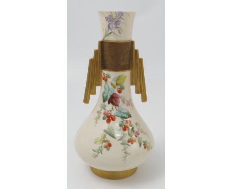 A 19th century Royal Worcester vase, decorated with sprays of  flowers with gilt band and handles, height 10.25ins

