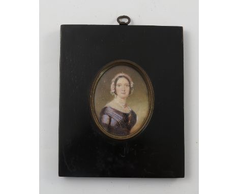 R A Pauling, oval portrait miniature painted on ivory, Eliza, first wife of the late Edward Grove, painted 1847, with full in