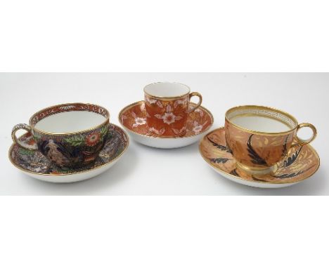 A group of 18th/19th century tea ware, to include a Wedgwood cup and saucer elaborately decorated with flowers and leaves, im