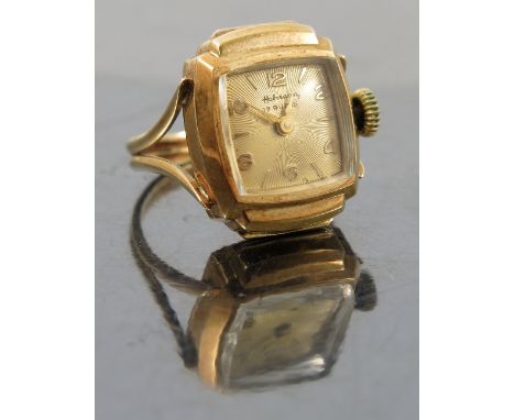 A Habmann ring watch, stamped '14K', '56' and '585', finger size K, weight 7.1g gross