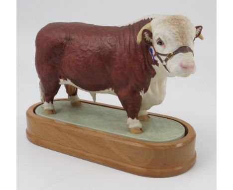 A Royal Worcester limited edition model, Hereford Bull, with plinth and certificate