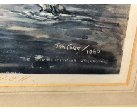 LITHOGRAPHIC PRINT ENTITLED THE OTTER HOUNDS AFTER TOM CORK 1960 39CM X 28CM