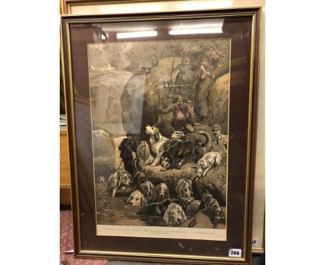 PRINT - OTTER HUNTING WITH THE KENDAL OTTER HOUNDS WESTMORLAND F/G 34CM X 50CM