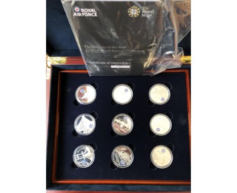CASED QUEEN ELIZABETH II RAF COIN PROOF SET - THE HISTORY OF THE RAF FIVE POUND SILVER PROOF COLLECTION