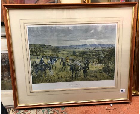 LITHOGRAPHIC PRINT ENTITLED THE WARWICKSHIRE KILL AT GAYDON SPINNEY LOOKING TOWARDS EDGEHILL AFTER LIONEL EDWARDS RI F/G 51CM