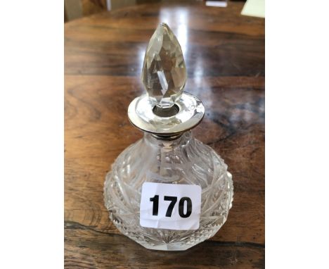 SILVER MOUNTED CUT GLASS SCENT BOTTLE AND STOPPER