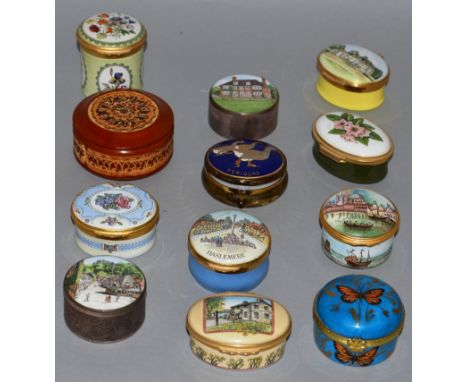 A COLLECTION OF TEN ENAMEL AND PORCELAIN SNUFF BOXES including Haslemere, Firle, Venezia and TWO SILVER SNUFF BOXES (12). 