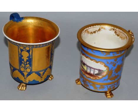 TWO BERLIN CUPS, one painted with an iron bridge. 