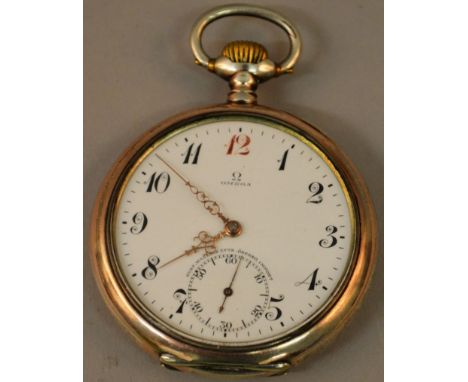 A GENTLEMAN’S OMEGA ENGINE TURNED SILVER POCKET WATCH. 