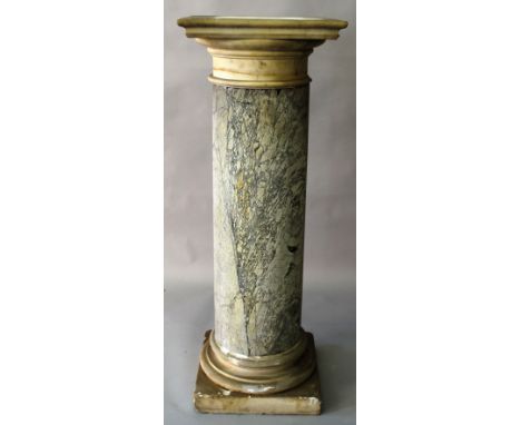 A GOOD MARBLE AND STONE COLUMN, 18TH/19TH CENTURY, with carved sandstone square top and base united by a round veined grey ma