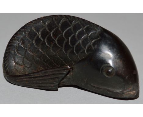 A CARVED WOOD NETSUKE, a carp. 