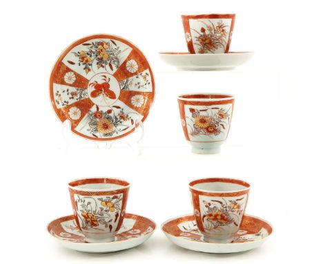 Orange and gilt floral decors, saucers are 13 cm. in diameter, in diverse conditions.