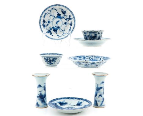 Including 2 cups, 2 small vases, and 4 saucers, 18th Century, chip.