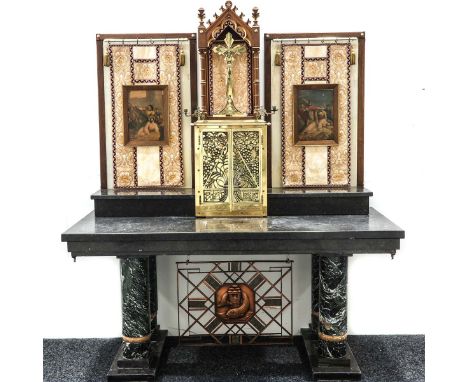 Including altar tile, tabernacle, altar cross, banners and Antependiums, 200 x 96 x 90 cm.