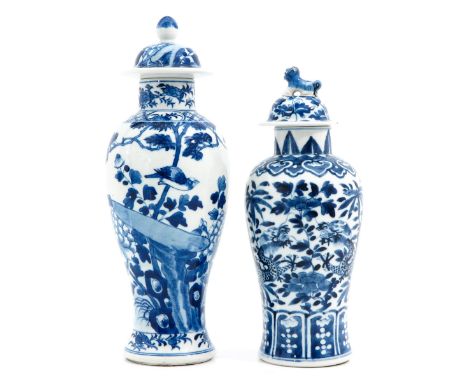 Depicting scene with dragons 28 cm. tall and scene in garden,Kangxi mark,  33 cm. tall. 