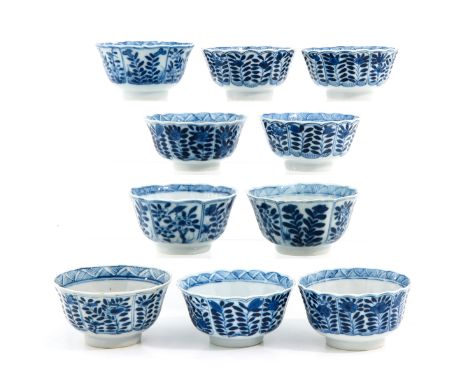 Floral decor, Kangxi Mark, 8 cm. in diameter, 1 cup restored.