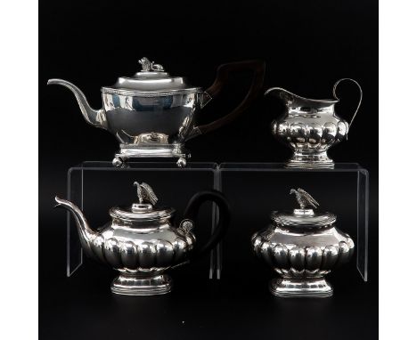 4 pieces of silver, including coffee pot, height 14 cm.