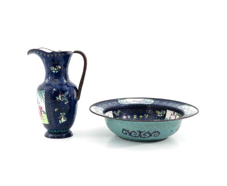 Wash basin is 41 cm. in diameter, restored.