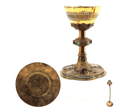 Silver, with enamel plaques, with paten and spoon, height 23 cm.