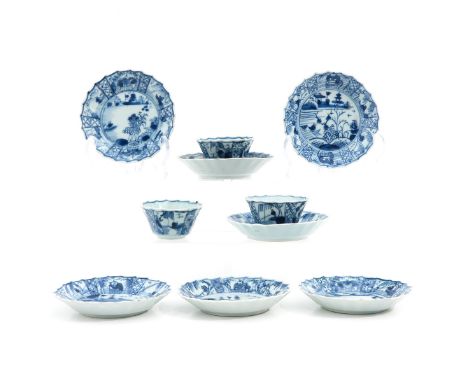 Including 3 cups and 7 saucers, landscape decor, 18th Century, in diverse conditions.