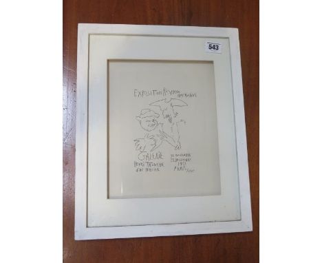 A print of a Picasso Exposition poster in a white frame, 38cm x 31cm 