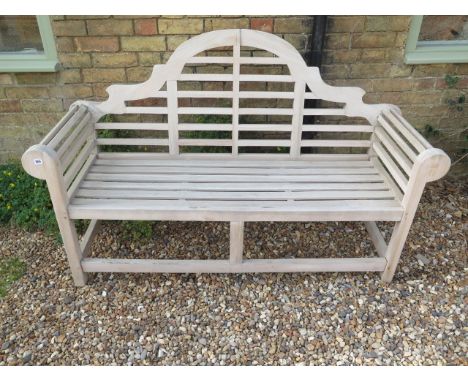 A teak Lutyens style bench - Height 102cm x Width 164cm x Depth 57cm 