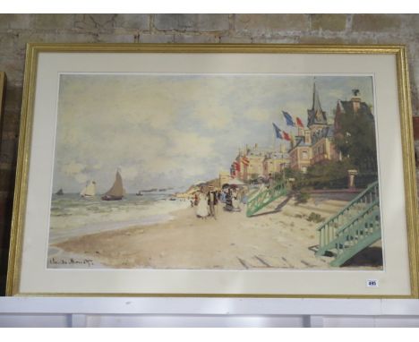 The Beach at Trouville by Claude Monet print, in a gilt frame - 81cm x 114cm 