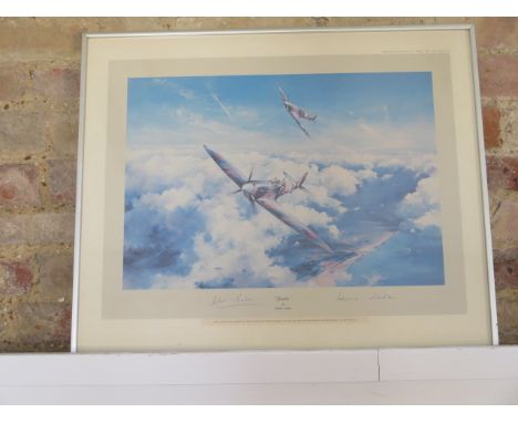 A Robert Taylor print Spitfire signed by Douglas Bader and Johnnie Johnson - frame size 52cm x 62cm 