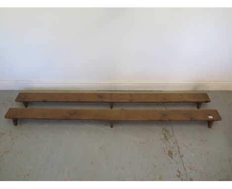 A pair of stripped pine bench foot rests - Height 11cm x 198cm x 13cm 