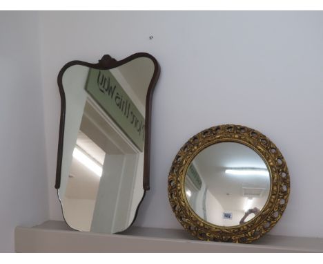A mahogany framed mirror and a circular gilt mirror - Diameter 40cm 