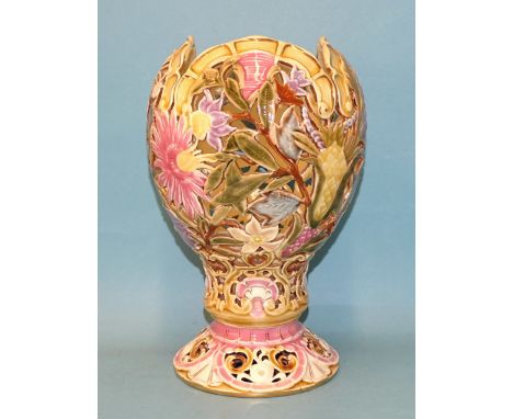 A 20th century Zsolnay Pecs Austria-Hungary reticulated ovoid shape vase decorated with flowers and leaves, impressed and pri