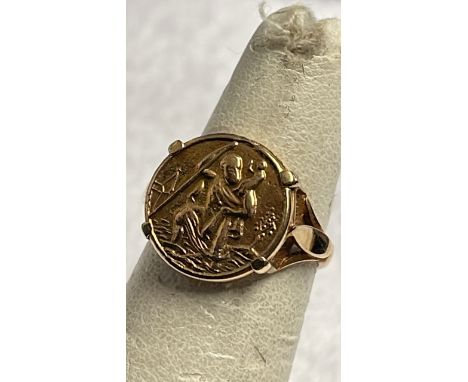  Sale Item:    9CT GOLD ST CHRISTOPHER RING 3.9G SIZE J-K  Vat Status:   No Vat   Buyers Premium:  This lot is subject to a B