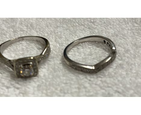 Sale Item:    2 x 750 WHITE GOLD ENGAGEMENT &amp; WEDDING RINGS SIZE J  Vat Status:   No Vat   Buyers Premium:  This lot is 