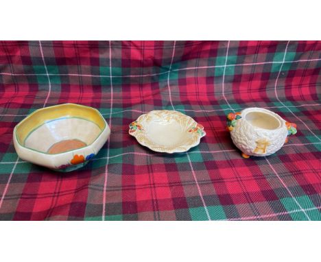  Sale Item:    3 PCS CLARIC CLIFF - CELTIC HARVEST - CROCUS BOWL - NO LID  Vat Status:   No Vat   Buyers Premium:  This lot i
