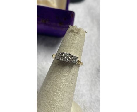  Sale Item:    14CT GOLD 3 STONE DIAMOND 1CT TOTAL - SIZE I  Vat Status:   No Vat   Buyers Premium:  This lot is subject to a