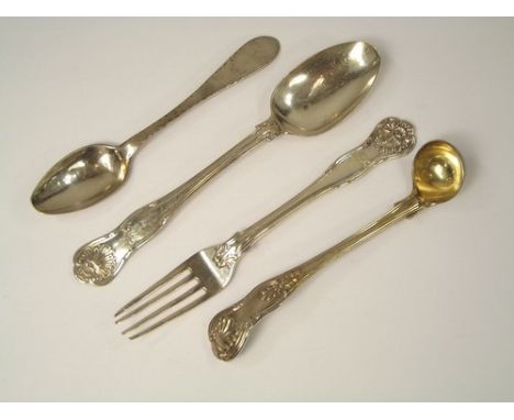 FLATWARE.
A Georgian, Kings pattern small ladle, a Victorian spoon & fork set etc.