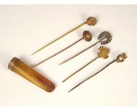 STICK PINS ETC.
Five stick pins, including one 15ct. gold & two 9ct. gold etc.