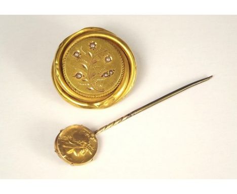 BROOCH & STICK PIN.
A Victorian seed pearl brooch & an Art Nouveau French stick pin.