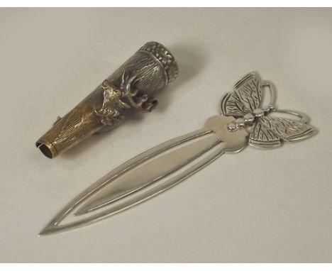 PAGE MARKER ETC.
A silver butterfly page marker & a silver plated brass button hole holder.