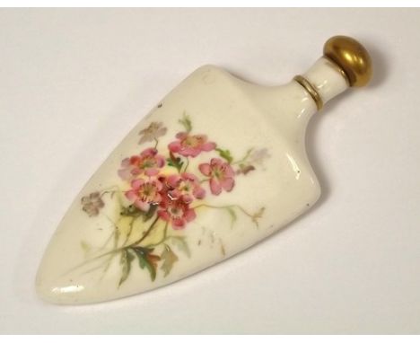 SCENT FLASK.
A Royal Worcester, Edwardian bone china scent bottle, with hand painted decoration. Full backstamp.
10cm.