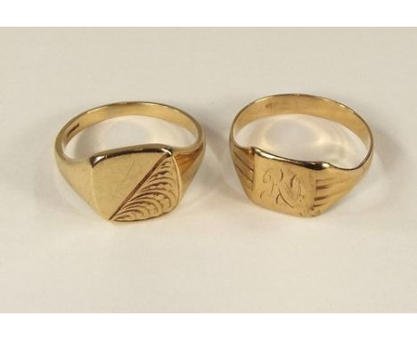GOLD RINGS.
A gentleman's 9ct. gold signet ring & one other yellow metal signet ring.