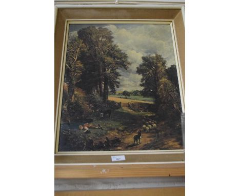 Reproduction print of sheep on a lane, framed 