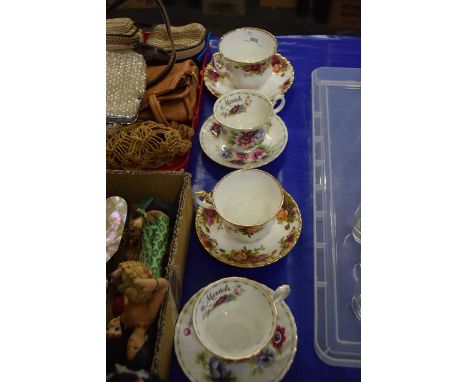 Two Royal Albert Old Country Rose cups and saucers together with two Royal Albert Anemone "March" cups and saucers (4)