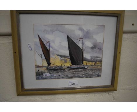 Print of Wherry's on the Broads, framed and glazed