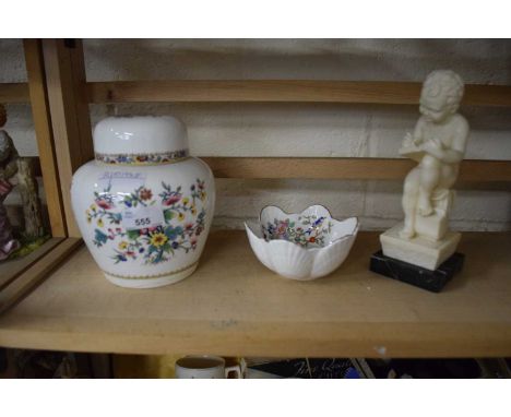 Coalport Ming Rose ginger jar and cover together with an Aynsley Pembroke dish and a resin model of a child reading