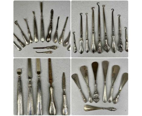 LARGE ASSORTMENT OF SILVER-HANDLED ITEMS, including shoe horns, button hooks and manicure accessoriesProvenance: private coll