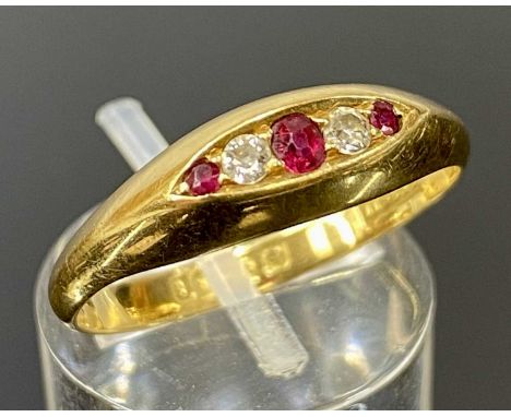 18CT GOLD RUBY & DIAMOND FIVE-STONE RING, size S, 2.5gmsProvenance: private collection Gwynedd